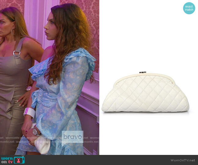 Caviar Quilted Timeless Clutch White by Chanel worn by Jennifer Aydin on The Real Housewives of New Jersey