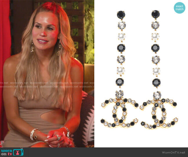 Resin Crystal Pearl CC Earrings by Chanel worn by Jackie Goldschneider on The Real Housewives of New Jersey