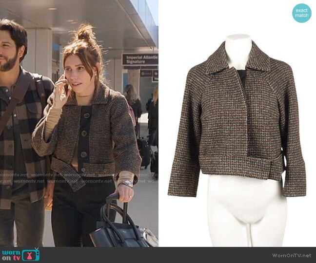 Chloe Tweed Cropped Buttoned Jacket worn by Annie (Zosia Mamet) on The Flight Attendant