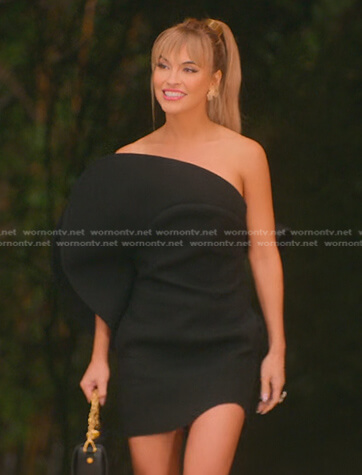 Chrishell's black one-shoulder mini dress on Selling Sunset