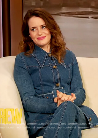 Claire Foy's denim belted jacket on The Drew Barrymore Show