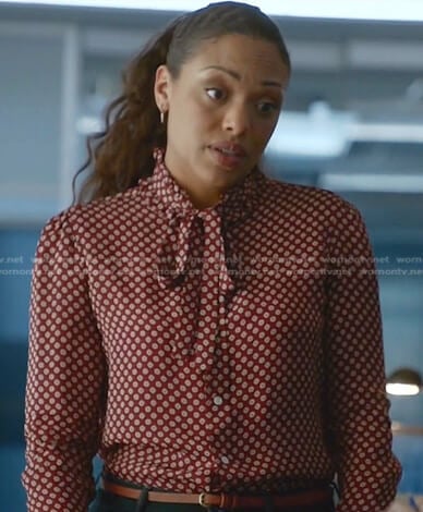 Danny's red floral tie neck blouse on Bull