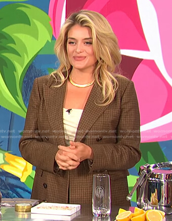 Daphne Oz’s brown check blazer on E! News Daily Pop