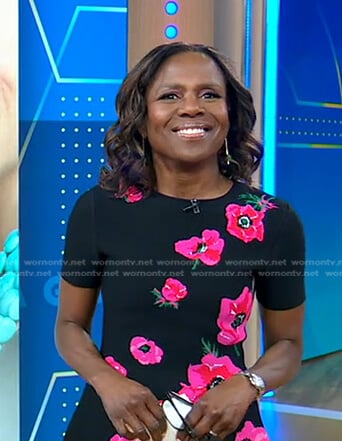 Deborah’s black and pink floral dress on Good Morning America