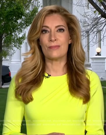 Debra Alfarone's neon yellow dress on CBS Mornings