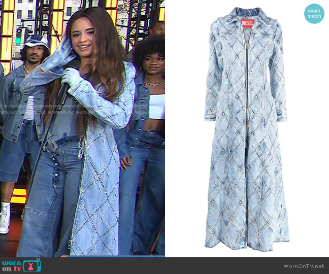 Crystal-Embellished Long Denim Coat by Diesel worn by Camila Cabello on Today