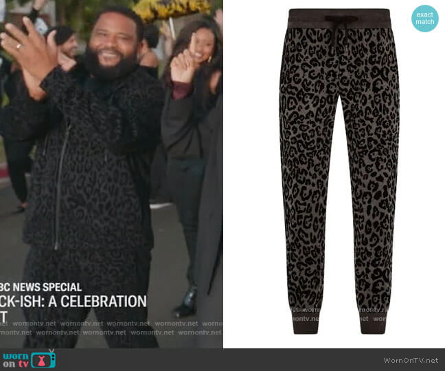 Leopard-print track trousers by Dolce and Gabbana worn by Andre Johnson (Anthony Anderson) on Blackish
