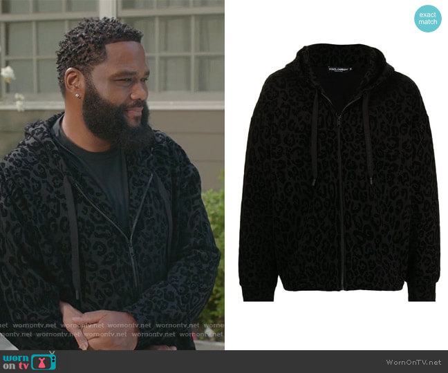 Leopard-print zip-up hoodie by Dolce and Gabbana worn by Andre Johnson (Anthony Anderson) on Blackish