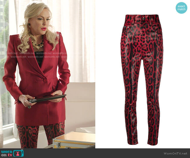 Leopard Print Drill Jeans by Dolce & Gabbana worn by Alexis Carrington (Elaine Hendrix) on Dynasty