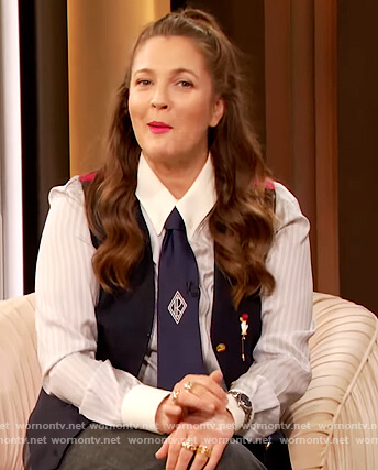 Drew’s striped shirt and tie on The Drew Barrymore Show