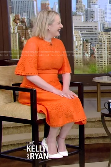 Elisabeth Moss's orange pointelle dress on Live with Kelly and Ryan