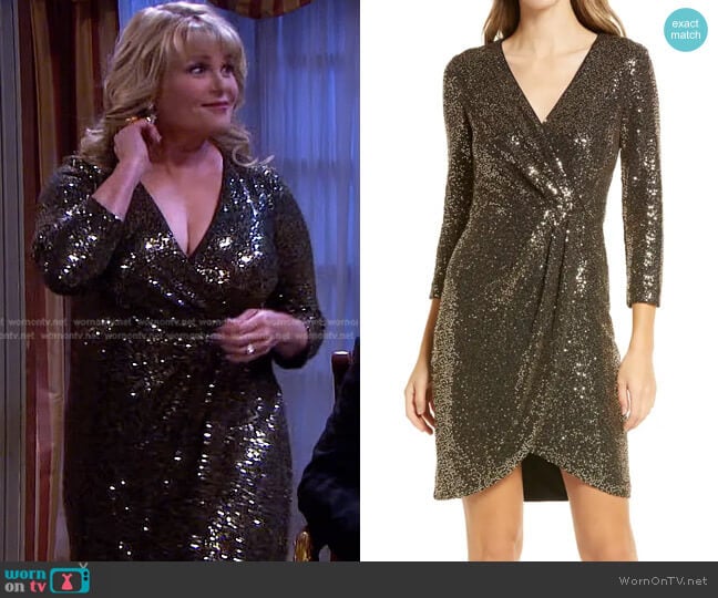 Sequin Faux Wrap Dress by Eliza J worn by Bonnie Lockhart (Judi Evans) on Days of our Lives