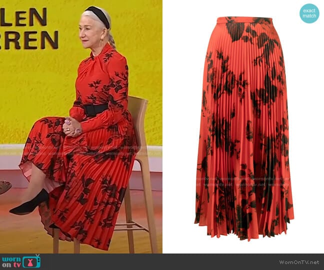 Nesrine Rose-Print Pleated Skirt by Erdem worn by Helen Mirren on Today
