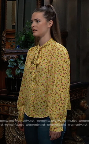 Esme’s yellow floral tie neck blouse on General Hospital