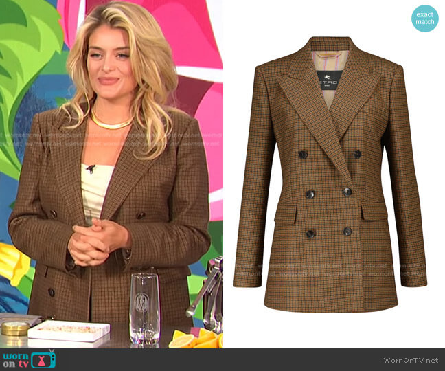 Checked stretch-wool blazer by Etro worn by Daphne Oz on E! News Daily Pop