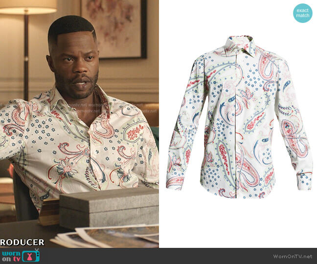 Large Paisley Button-Down Shirt Etro worn by Jeff Colby (Sam Adegoke) on Dynasty