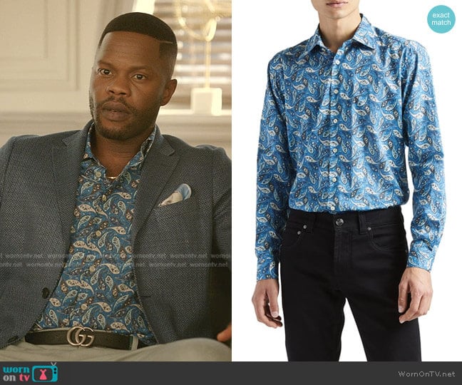 Paisley Button-Down Shirt by Etro worn by Sam Flores (Rafael de la Fuente) on Dynasty