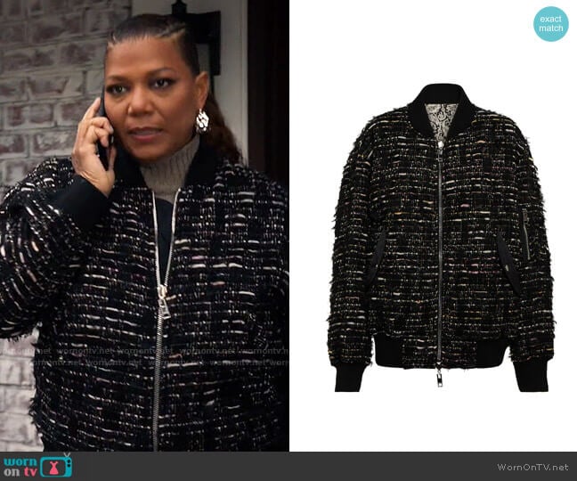 Etro Reversible bouclé bomber jacket worn by Robyn McCall (Queen Latifah) on The Equalizer