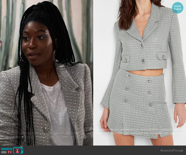 Cropped Tweed Jacket by Express worn by Trina Robinson (Tabyana Ali) on General Hospital