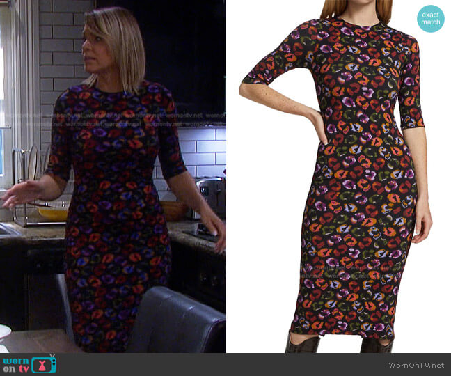Leopard-Print Fitted Sheath Dress by Farm Rio worn by Nicole Walker (Arianne Zucker) on Days of our Lives
