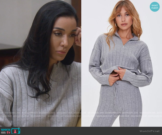 Ribbed Half-Zip Sweater by Forever 21 worn by Noella Bergener on The Real Housewives of Orange County