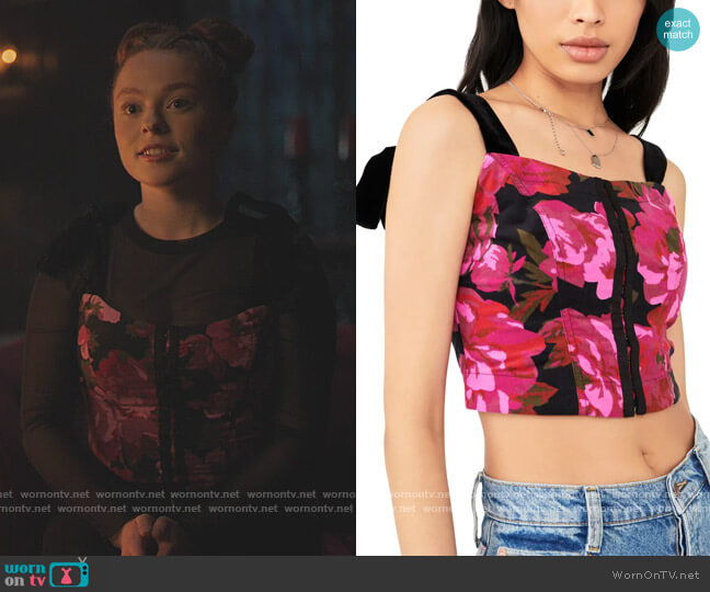 Addie Floral Print Velvet Strap Corset Top by Free People worn by Kyra Leroux on Riverdale