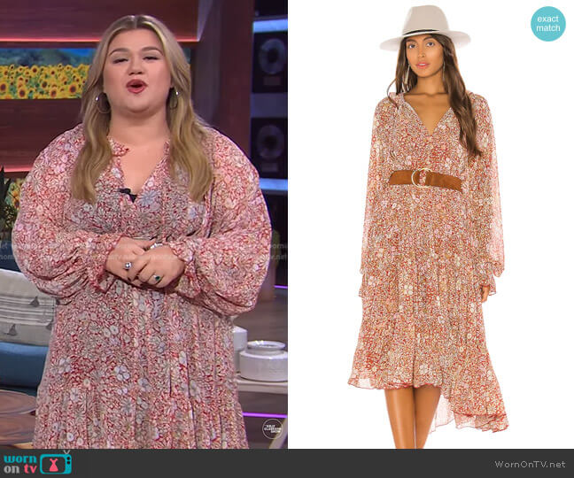 Feeling Groovy Maxi Dress in Red by Free People worn by Kelly Clarkson on The Kelly Clarkson Show