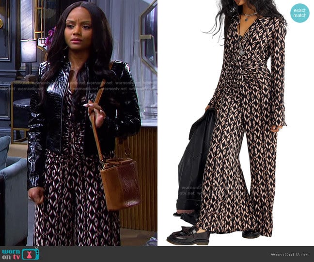 Shayla Jumpsuit by Free People worn by Chanel Dupree (Raven Bowens) on Days of our Lives