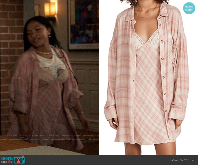 Free People Gracie Plaid Slip and Button Down Set worn by Delilah (Laya DeLeon Hayes) on The Equalizer