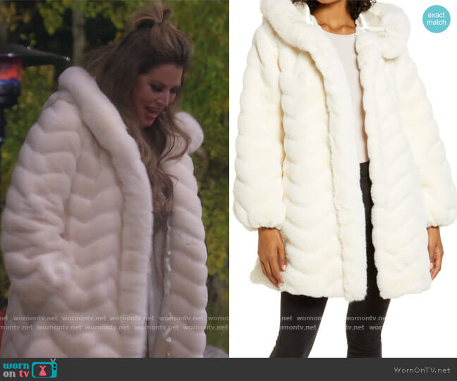 Faux Fur Hooded Swing Coat by Gallery worn by Emily Simpson  on The Real Housewives of Orange County