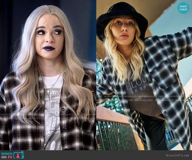 Garage Clothing Dylan Button Up Shirt in Black Silver Fern Plaid worn by Caitlin Snow (Danielle Panabaker) on The Flash