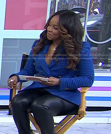 Gia Peppers’s blue double breasted tweed blazer on Today