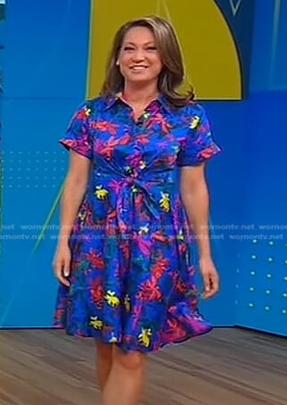 Ginger’s blue floral tie waist dress on Good Morning America