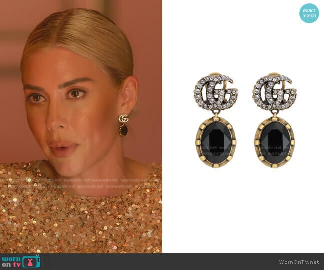 Double G Earrings with Black Crystals by Gucci worn by Heather Rae Young on Selling Sunset