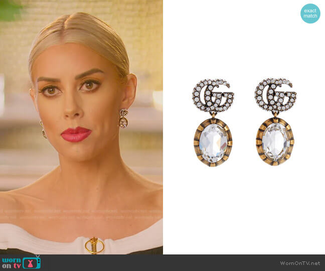 Double G Earrings with Crystals by Gucci worn by Heather Rae Young  on Selling Sunset