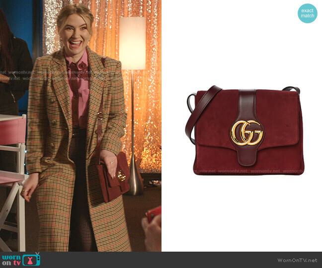 Suede Medium Arli Flap Shoulder Bag by Gucci worn by Amanda Carrington (Eliza Bennett) on Dynasty