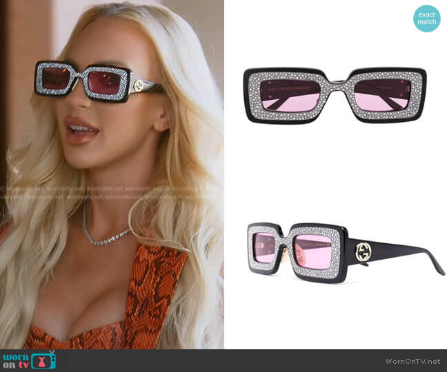 Diamante-Embellished Rectangular Sunglasses by Gucci worn by Christine Quinn  on Selling Sunset
