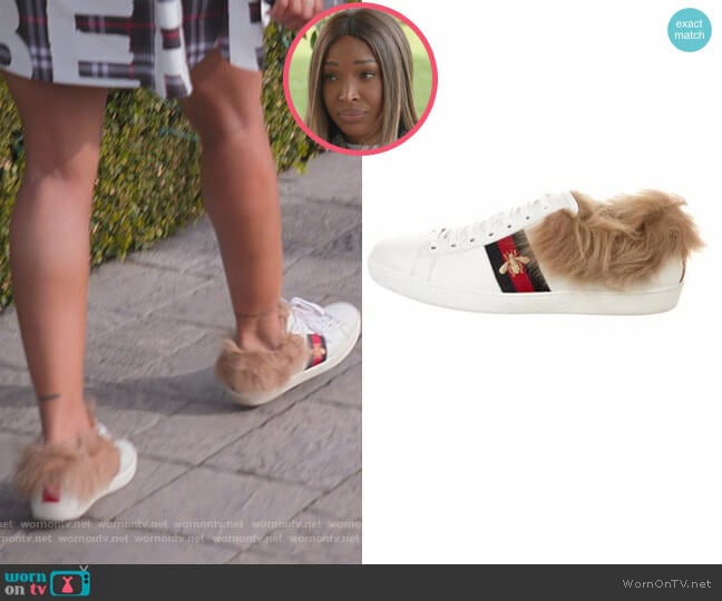 Sylvie Web Accent Leather Sneakers by Gucci worn by Malika on The Kardashians