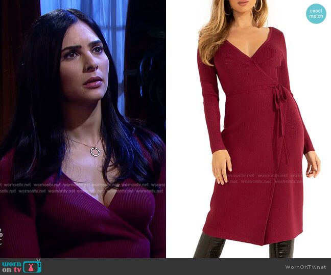 Everly Long Sleeve Wrap Sweater Dress by Guess worn by Gabi Hernandez (Camila Banus) on Days of our Lives