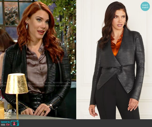 Guess Shayna Drape Leather Jacket worn by Sally Spectra (Courtney Hope) on The Young and the Restless