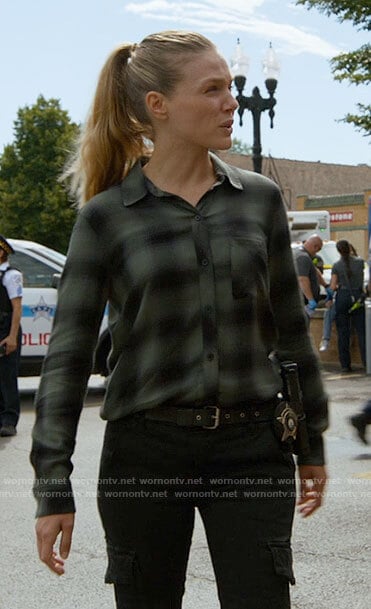 Hailey's grey plaid shirt on Chicago PD