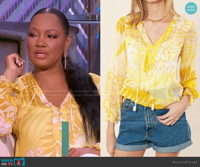 Leandra Top by Hale Bob worn by Garcelle Beauvais on The Real