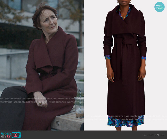 Pressed Wool Volcano Wrap Coat by Harris Wharf London worn by Fiona Shaw on Killing Eve