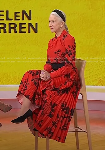 Helen Mirren’s red floral blouse and pleated skirt on Today