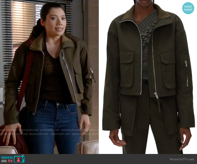 Helmut Lang Canvas Bomber Jacket worn by Violet Mikami (Hanako Greensmith) on Chicago Fire