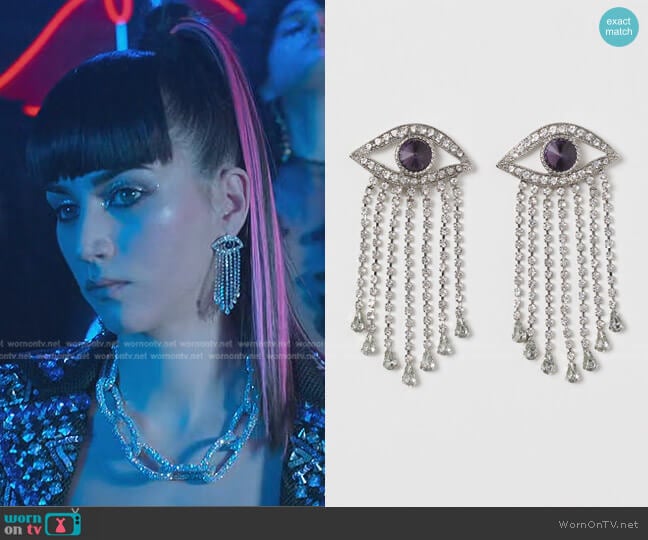 Eye-shaped Rhinestone Earrings by H&M worn by Rebeca (Claudia Salas) on Elite