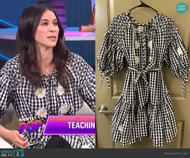 Frill Mini Dress in Noir Gingham by Innika Choo worn by Jackie Tohn on E! News Nightly Pop