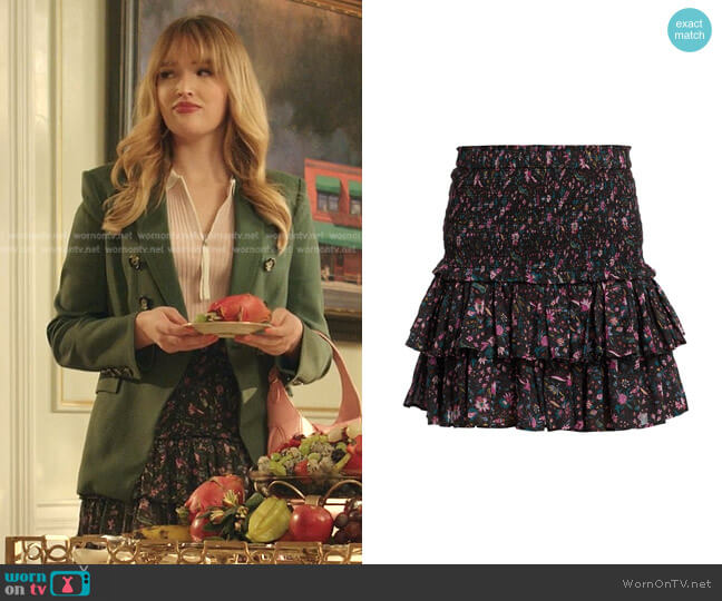 Naomi Floral Tiered Mini Skirt by Isabel Marant Étoile worn by Kirby Anders (Maddison Brown) on Dynasty