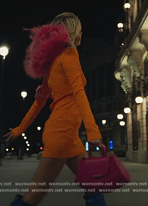 Isadora's orange studded mini dress on Elite