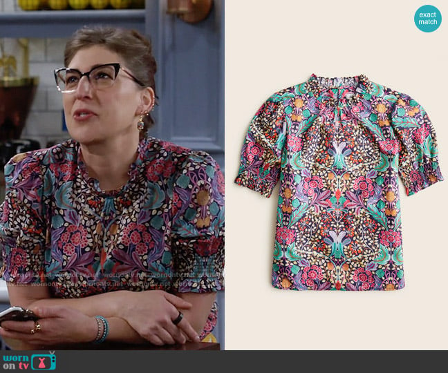 J. Crew Puff-sleeve top in Liberty Elm House floral worn by Kat Silver (Mayim Bialik) on Call Me Kat